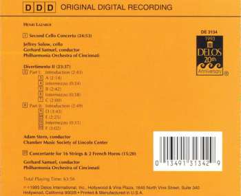 CD Henri Lazarof: Second Cello Concerto | Concertante | Divertimento II