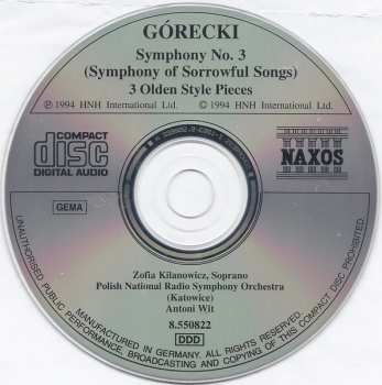 CD Henryk Górecki: Symphony No. 3 (Symphony Of Sorrowful Songs) / 3 Olden Style Pieces