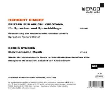 CD Herbert Eimert: Epitaph Für Aikichi Kuboyama  /  Sechs Studien