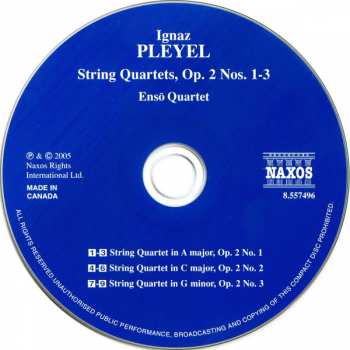 CD Ignaz Pleyel: String Quartets, Op. 2 Nos. 1-3