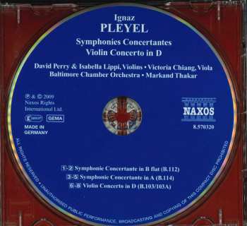 CD Ignaz Pleyel: Symphonies Conertantes Violin Concerto In D