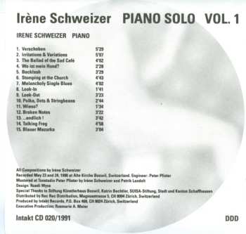 CD Irene Schweizer: Piano Solo Vol. 1