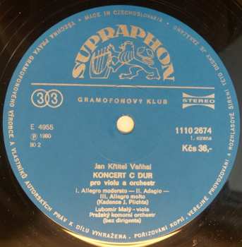 LP Johann Baptist Vanhal: Koncerty Pro Violu A Orchestr