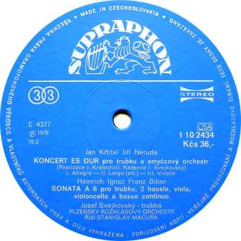 LP Heinrich Ignaz Franz Biber: Koncert Es Dur • Sonata A 6 • Koncert Č 1 • Koncert In Dis (Koncerty Pro Žesťové Nástroje)
