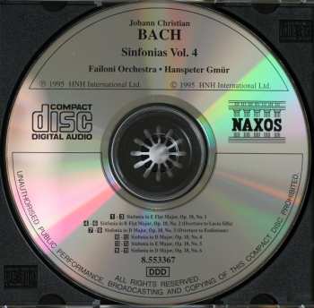 CD Johann Christian Bach: Sinfonias Vol. 4 [Sinfonias, Op. 18, Nos. 1 - 6]