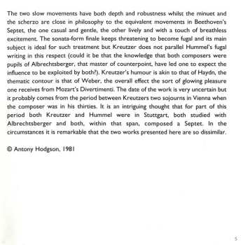 CD Johann Nepomuk Hummel: Septet In C Major Op. 114 (The Military) / Grand Septet In E Flat Major Op. 62