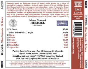 CD Johann Nepomuk Hummel: Missa Solemnis / Te Deum