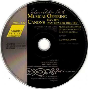 CD Johann Sebastian Bach: Musical Offering BWV 1079 / Canons BWV 1072 - 1078, 1086, 1087