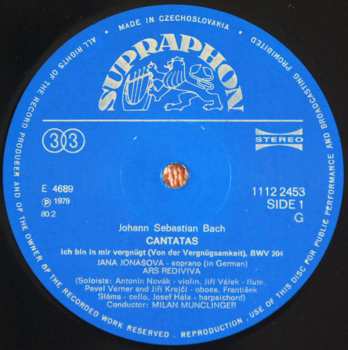 LP Johann Sebastian Bach: Cantatas (Ich Bin In Mir Vergnügt / Non Sa Che Sia Dolore)