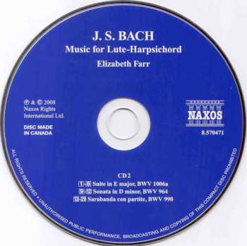 2CD Johann Sebastian Bach: Music For Lute-Harpsichord
