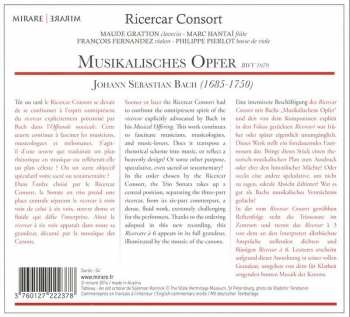 CD Johann Sebastian Bach: Musikalisches Opfer / Offrande Musicale / Musical Offering