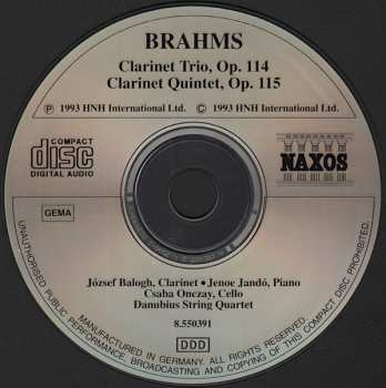 CD Johannes Brahms: Clarinet Trio, Op. 114 / Clarinet Quintet, Op. 115
