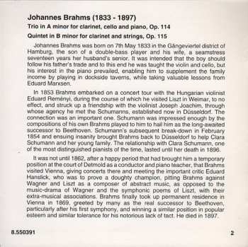 CD Johannes Brahms: Clarinet Trio, Op. 114 / Clarinet Quintet, Op. 115