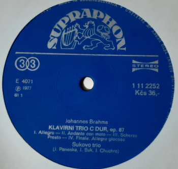 2LP Johannes Brahms: Klavírní Tria (2xLP)