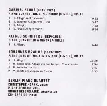 CD Johannes Brahms: Piano Quartets