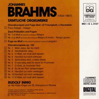 CD Johannes Brahms: Sämtliche Orgelwerke