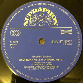 LP The Czech Philharmonic Orchestra: Symphony No. 2