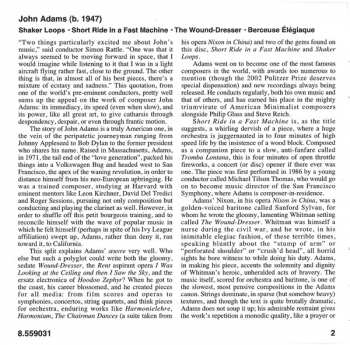 CD John Adams: Shaker Loops • Short Ride In A Fast Machine • The Wound Dresser • Berceuse Élégiaque