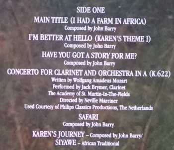 LP John Barry: Out Of Africa (Music From The Motion Picture Soundtrack)