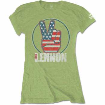 Merch John Lennon: Women's T-shirt Peace Fingers Us Flag 