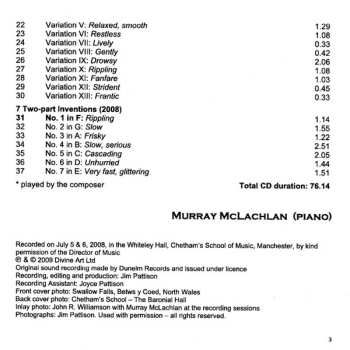 CD Murray McLachlan: Music For Piano Volume 3