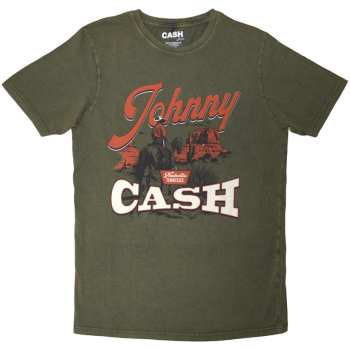 Merch Johnny Cash: Johnny Cash Unisex Stone Wash T-shirt: Desert Cowboy (green) (small) S