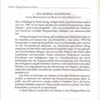 CD Jörg Birkenkötter: Spiel / Abbruch • Wiederholte Annäherung • ... Zur Nähe - Voran
