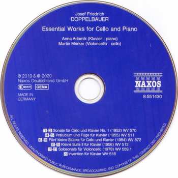 CD Josef Friedrich Doppelbauer: Essential Works For Cello And Piano