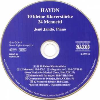 CD Joseph Haydn: 10 Kleine Klavierstücke; 24 Menuetti