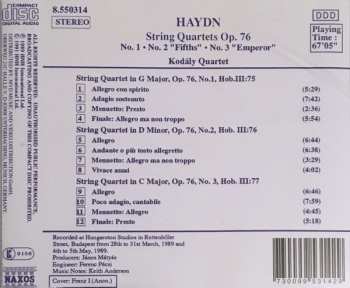 CD Joseph Haydn: String Quartets Op. 76 - No. 1 - No. 2 "Fifths" - No. 3 "Emperor"