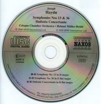 CD Joseph Haydn: Symphonies Nos. 13 & 36