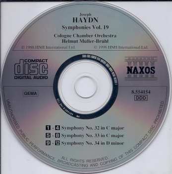 CD Joseph Haydn: Symphonies Vol. 19 (Nos. 32, 33 And 34)