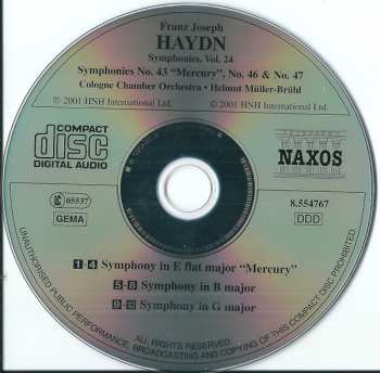 CD Joseph Haydn: Symphonies Vol. 24 - Symphonies Nos. 43 "Mercury", 46 & 47 