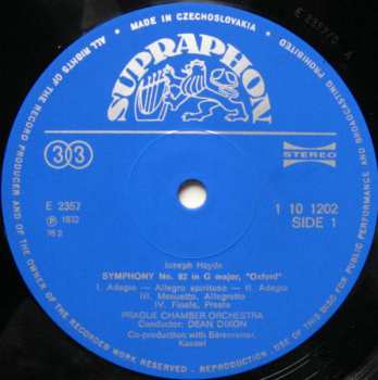 LP Prague Chamber Orchestra: Symphony No. 92 In G Major "Oxford" - Symphony No. 48 In C Major "Maria Theresia"