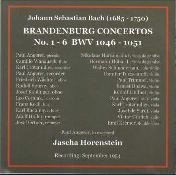 2CD Johann Sebastian Bach: Brandenburg Concertos No. 1 - 6 (Recording: 1954)