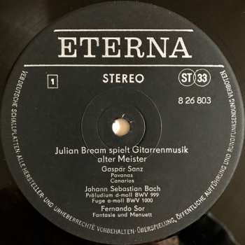LP Julian Bream: Spielt Gitarrenmusik Alter Meister