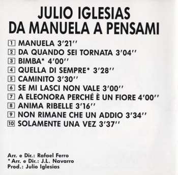 CD Julio Iglesias: Da Manuela A Pensami 