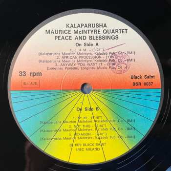 LP Kalaparusha Maurice McIntyre Quartet: Peace And Blessings