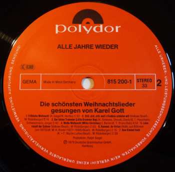 LP Karel Gott: Alle Jahre Wieder - Die Schönsten Weihnachtslieder Gesungen Von Karel Gott
