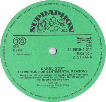 LP Karel Gott: I Love You For Sentimental Reasons