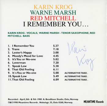 CD Warne Marsh: I Remember You...