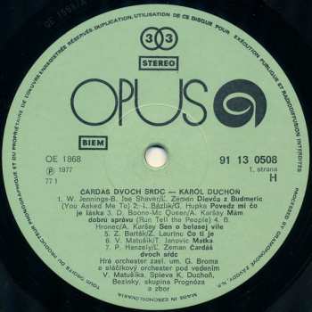 LP Karol Duchoň: Čardáš Dvoch Sŕdc = Czardas Of Two Hearts