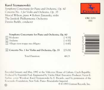 CD Karol Szymanowski: Symphony Concertante For Piano And Orchestra, Op. 60 / Concerto No. 1 For Violin And Orchestra, Op. 35
