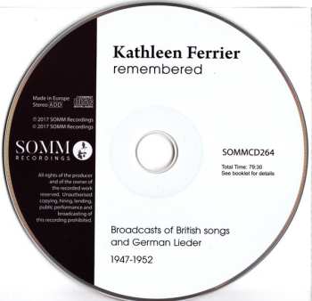CD Johannes Brahms: Kathleen Ferrier Remembered: Broadcasts Of British Songs And German Lieder 1947-1952