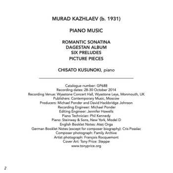 CD Мурад Кажлаев: Piano Music: Romantic Sonata • Dagestan Album • Six Preludes • Picture Pieces