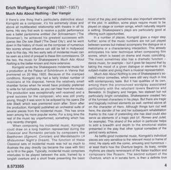 CD Erich Wolfgang Korngold: Complete Incidental Music: Much Ado About Nothing; Der Vampir