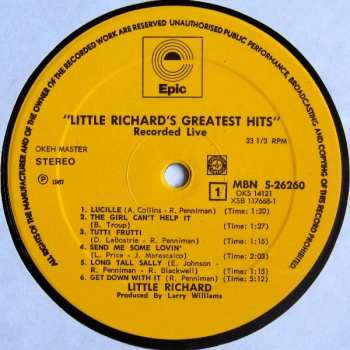 LP Little Richard: Little Richard's Greatest Hits Recorded Live