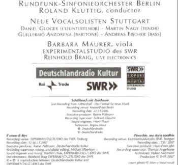 CD Lucia Ronchetti: Schiffbruch Mit Zuschauer - Pinocchio Una Storia Parallela - Il Sonno Di Atys