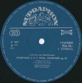 LP The Czech Philharmonic Orchestra: 5 · Symfonie C Moll Osudová (86 1)