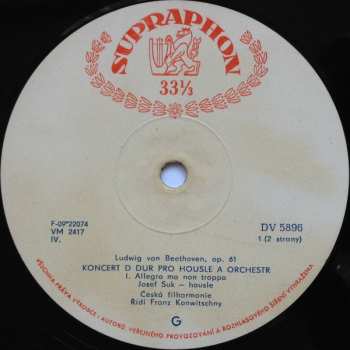 LP The Czech Philharmonic Orchestra: Koncert D Dur Pro Housle A Orchestr, Op. 61